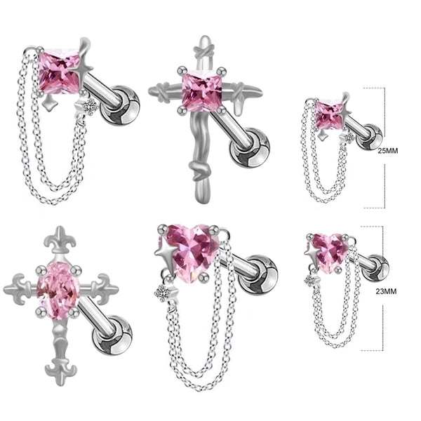 1 Piece Hip-hop Cross Heart Shape Plating Hollow Out Inlay Stainless Steel Copper Rhinestones Zircon White Gold Plated Gold Plated Ear Studs