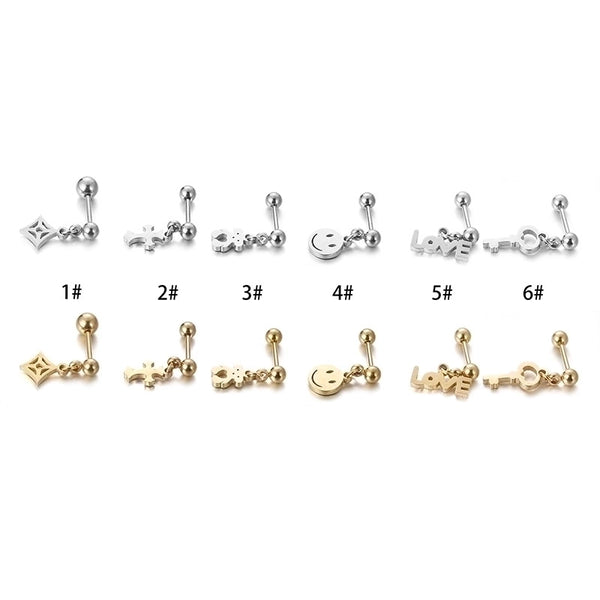 1 Piece Hip-hop Love Cross Smile Face Stainless Steel Ear Studs