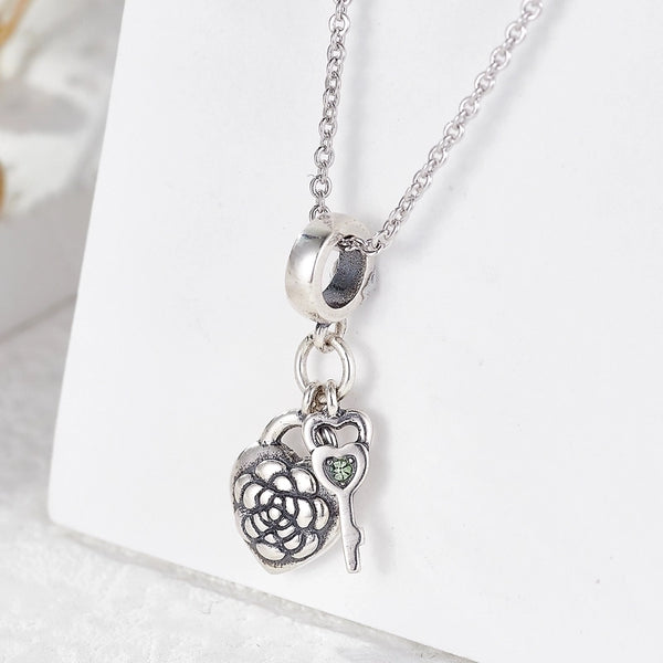 1 Piece Hole 4~4.9mm 925 Sterling Silver Zircon Rhodium Plated Heart Shape Flower Key Polished Pendant Jewelry Accessories