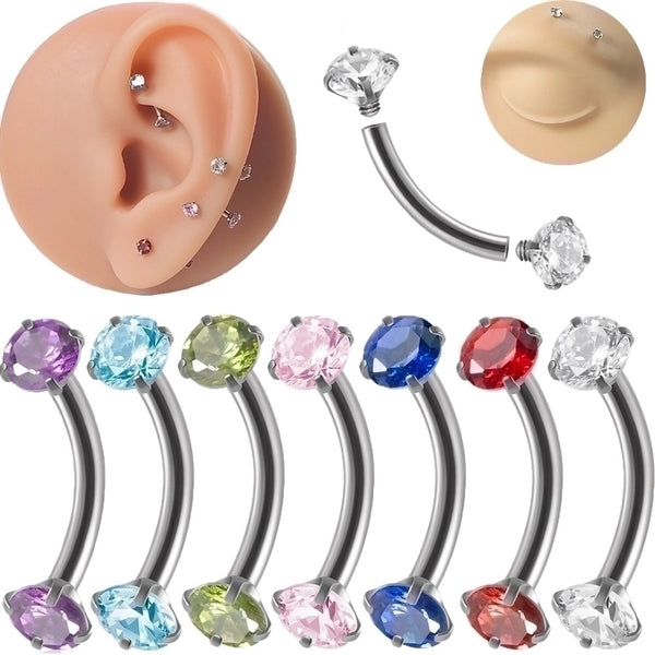 2 Pieces Ear Cartilage Rings & Studs IG Style Geometric 304 Stainless Steel Zircon Inlay Zircon