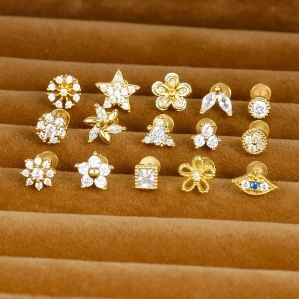 1 Piece Ig Style Minimalist Star Heart Shape Flower Plating Inlay Stainless Steel Zircon Ear Studs