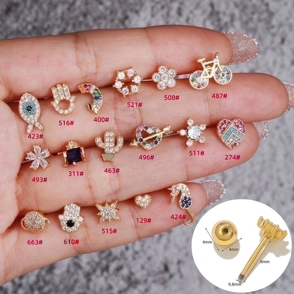 1 Piece Lady Geometric Inlay Brass Zircon Ear Studs