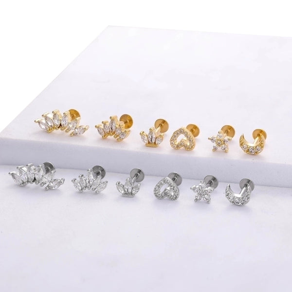 1 Piece Lip Rings Minimalist Classic Style Heart Shape Crown 316L Stainless Steel  Plating Inlay Zircon K Gold Plated Lip Rings Ear Cartilage Rings & Studs