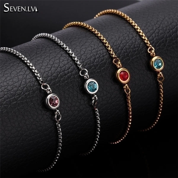 1 Piece Mama Simple Style Round Titanium Steel Inlay Birthstone Bracelets