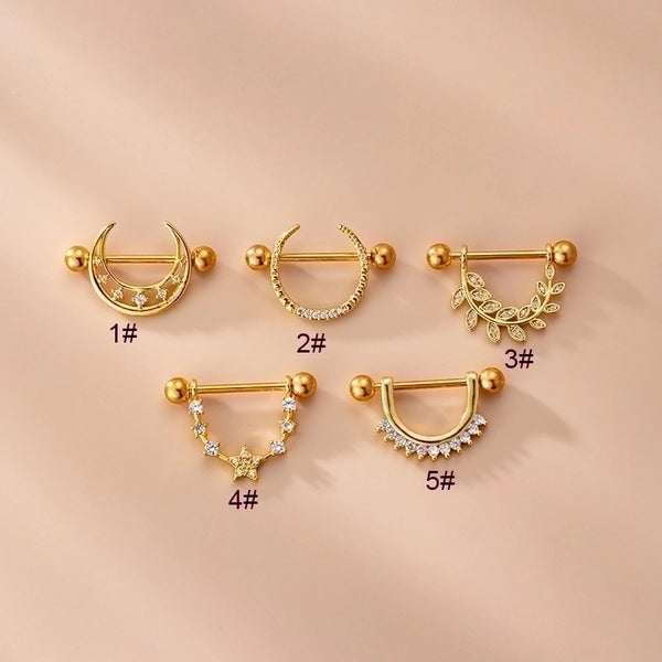 1 Piece Nipple Rings & Studs Fashion Leaf Star Moon 316L Stainless Steel  Copper Plating Zircon