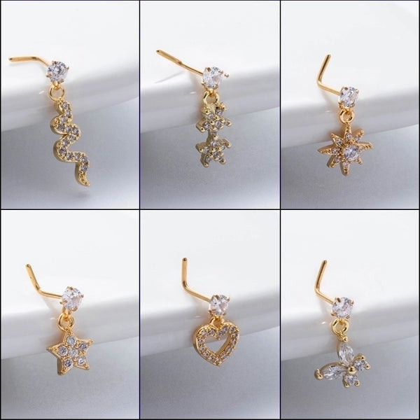 1 Piece Nose Rings & Studs Basic Classic Style Heart Shape Flower Butterfly 316L Stainless Steel  Copper Plating Inlay Zircon