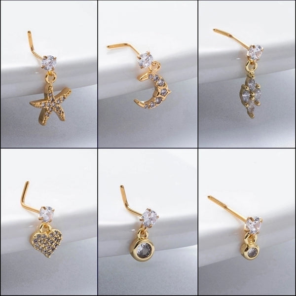 1 Piece Nose Rings & Studs Basic Classic Style Moon Starfish Heart Shape 316L Stainless Steel  Copper Plating Inlay Zircon