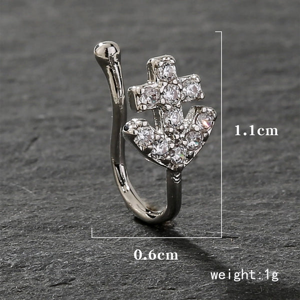 1 Piece Nose Rings & Studs Basic Minimalist Moon Heart Shape Butterfly Copper Inlay Zircon Nose Ring Nose Rings & Studs