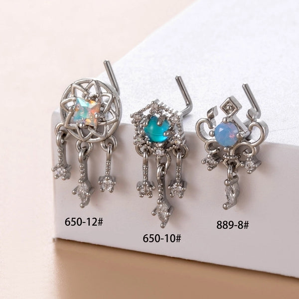 1 Piece Nose Rings & Studs Casual French Style Geometric Dreamcatcher 316L Stainless Steel  Copper Hollow Out Inlay Zircon Nose Rings & Studs