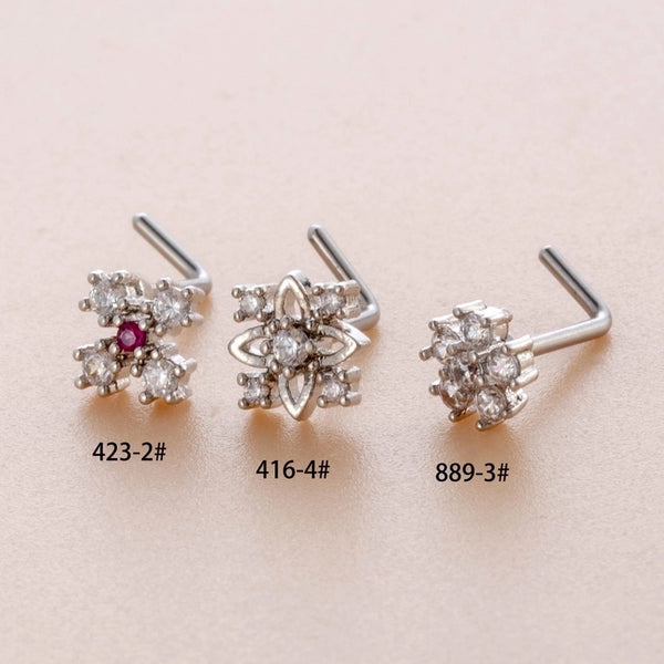 1 Piece Nose Rings & Studs Casual French Style Korean Style Flower 316L Stainless Steel  Copper Inlay Zircon Nose Rings & Studs