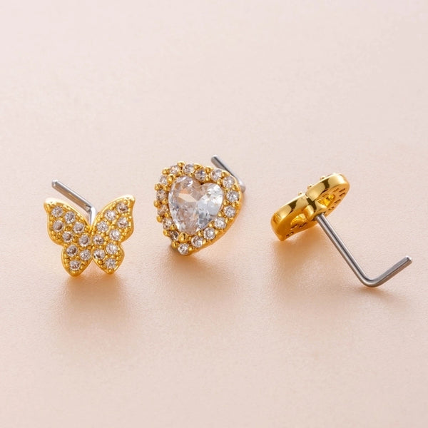 1 Piece Nose Rings & Studs Casual French Style Korean Style Heart Shape Butterfly 316L Stainless Steel  Copper Inlay Zircon Nose Rings & Studs