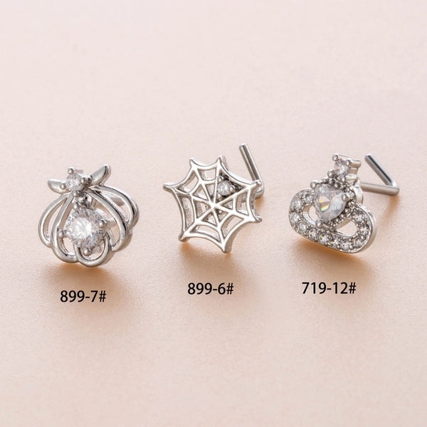 1 Piece Nose Rings & Studs Casual French Style Korean Style Spider Web Shell 316L Stainless Steel  Copper Inlay Zircon Nose Rings & Studs