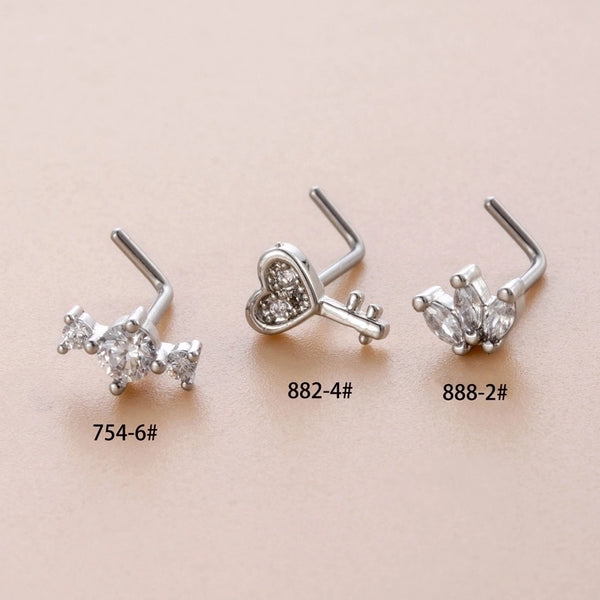 1 Piece Nose Rings & Studs Casual Minimalist Key 316L Stainless Steel  Copper Inlay Zircon Nose Rings & Studs