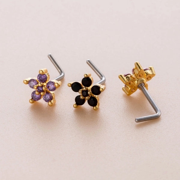 1 Piece Nose Rings & Studs Casual Sweet Korean Style Flower 316L Stainless Steel  Copper Inlay Zircon Nose Rings & Studs