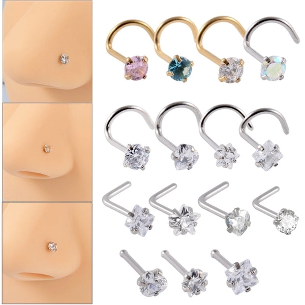 1 Piece Nose Rings & Studs Casual Tropical Star 304 Stainless Steel Plating Zircon 18K Gold Plated Nose Rings & Studs