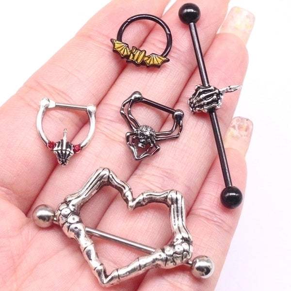 1 Piece Nose Rings & Studs Hip-Hop Rock Novelty Heart Shape Bat Copper Stoving Varnish Plating Inlay Zircon