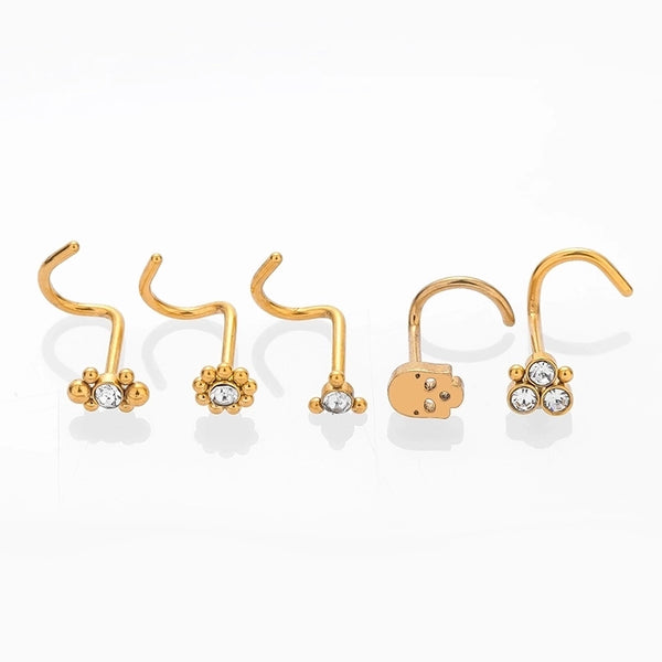 1 Piece Nose Rings & Studs Hip-Hop Minimalist Geometric 316L Stainless Steel  Zircon 18K Gold Plated Ear Cartilage Rings & Studs Nose Rings & Studs