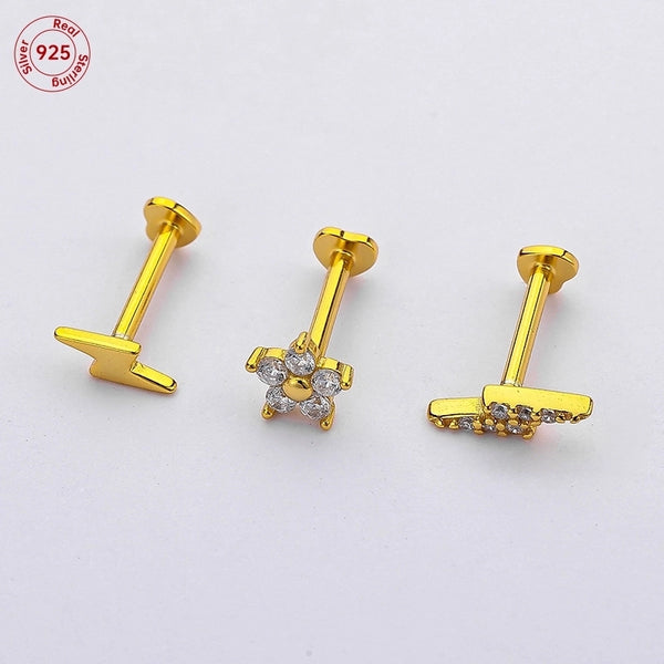 1 Piece Nose Rings & Studs Retro Lightning 925 Sterling Silver Plating