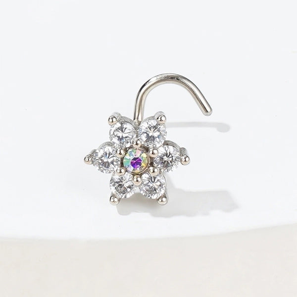 1 Piece Nose Rings & Studs Minimalist Classic Style Commute Flower 304 Stainless Steel Inlay Zircon Nose Rings & Studs