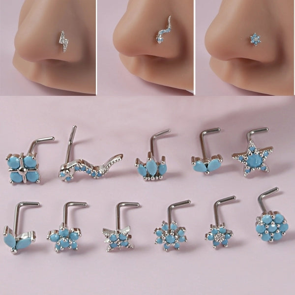 1 Piece Nose Rings & Studs Minimalist Flower 304 Stainless Steel Turquoise Turquoise