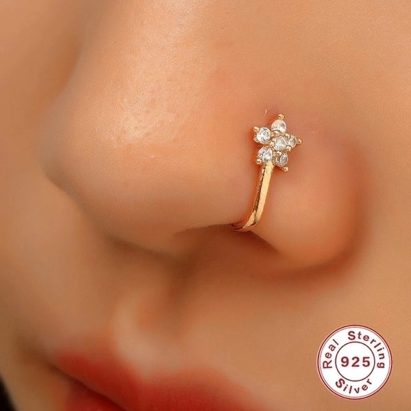 1 Piece Nose Rings & Studs Minimalist Geometric Water Droplets Flower 925 Sterling Silver Plating Inlay Zircon