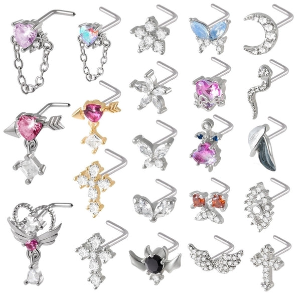 1 Piece Nose Rings & Studs Streetwear Moon Heart Shape Butterfly 304 Stainless Steel Copper Zircon Inlay Zircon