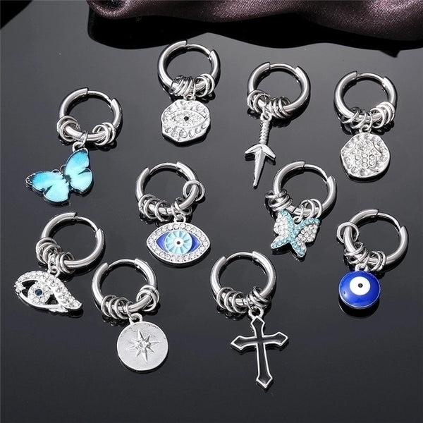 1 Piece Punk Cross Butterfly Enamel Plating Inlay 201 Stainless Steel Alloy Zircon Drop Earrings