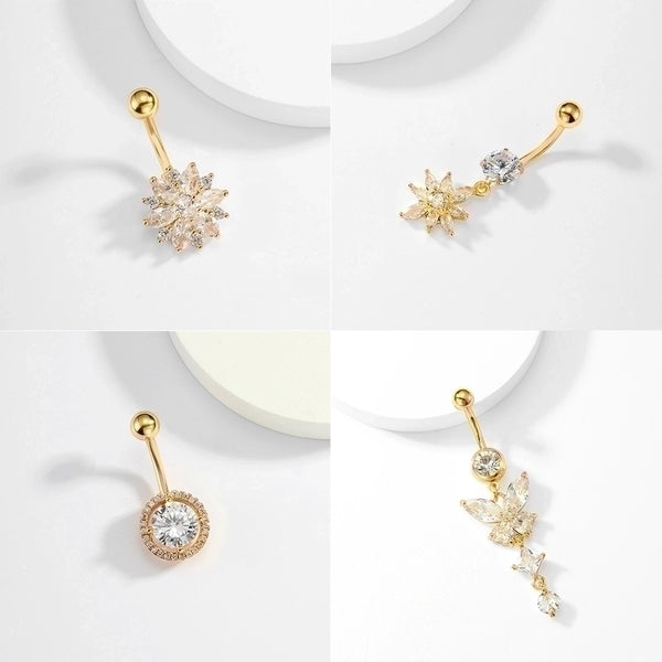 1 Piece Belly Rings Sexy Round Flower Butterfly 201 Stainless Steel Plating Zircon 18K Gold Plated