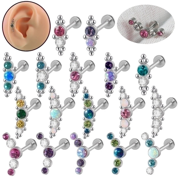 1 Piece Simple Style Round Stainless Steel Inlay Zircon Lip Stud Ear Studs