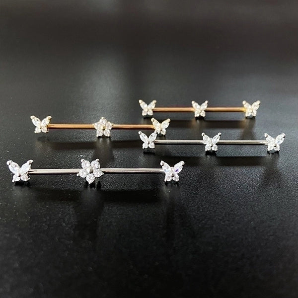 1 Piece Minimalist Star Butterfly Inlay Stainless Steel Copper Rhinestones White Gold Plated Gold Plated Ear Studs