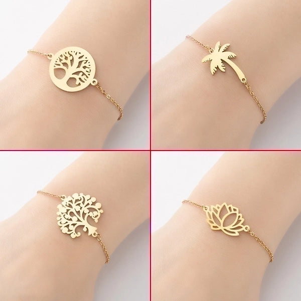 1 Piece Simple Style Tree Coconut Tree Lotus Stainless Steel Plating Hollow Out Bracelets