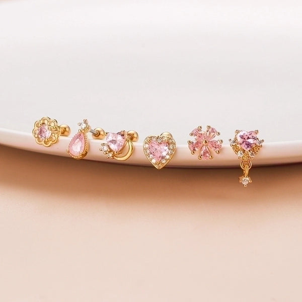 1 Piece Ear Cartilage Rings & Studs Sweet Heart Shape Flower 316L Stainless Steel  Copper Plating Zircon