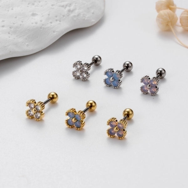 1 Piece Sweet Minimalist Flower Plating Inlay Copper Zircon Cartilage Earrings