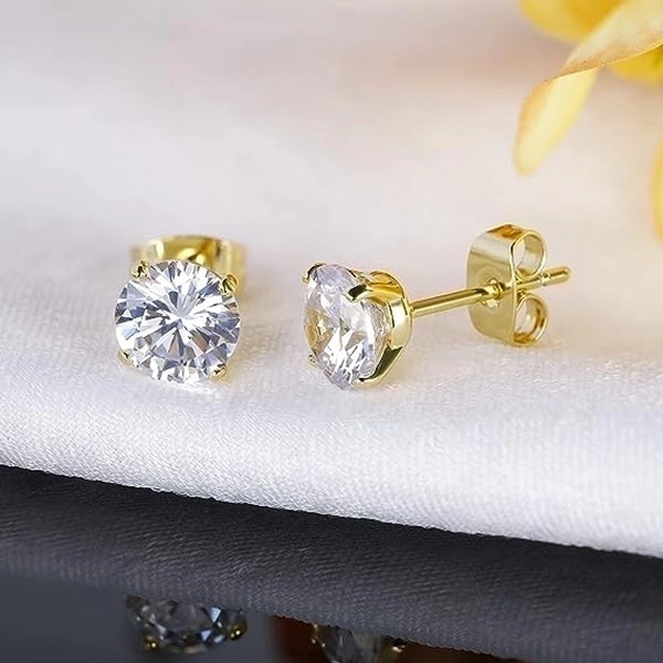 1 Set 1 Pair Simple Style Classic Style Round Plating Inlay Stainless Steel Zircon 18k Gold Plated Ear Studs