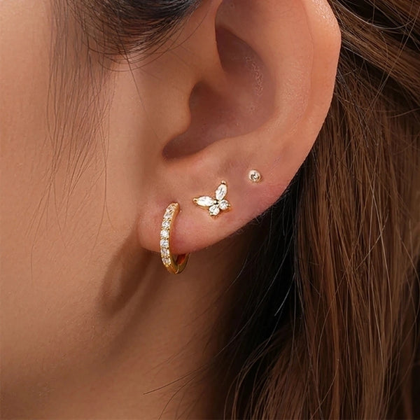 1 Set Ear Cartilage Rings & Studs Retro Minimalist IG Style Butterfly 304 Stainless Steel Inlay Zircon 14K Gold Plated Ear Cartilage Rings & Studs