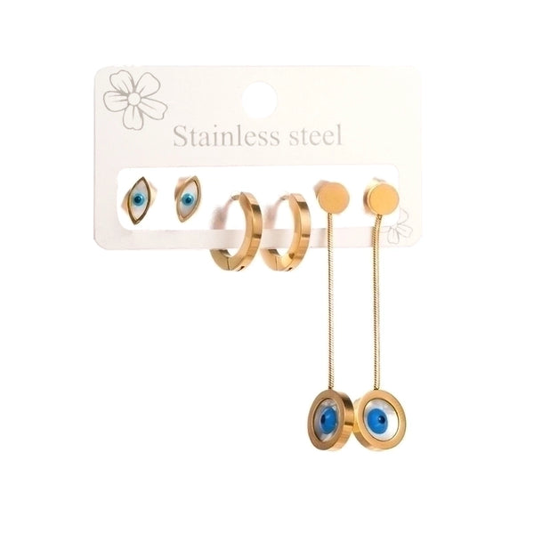 1 Set Elegant Round Moon Eye Plating Inlay 304 Stainless Steel Rhinestones 18K Gold Plated Drop Earrings