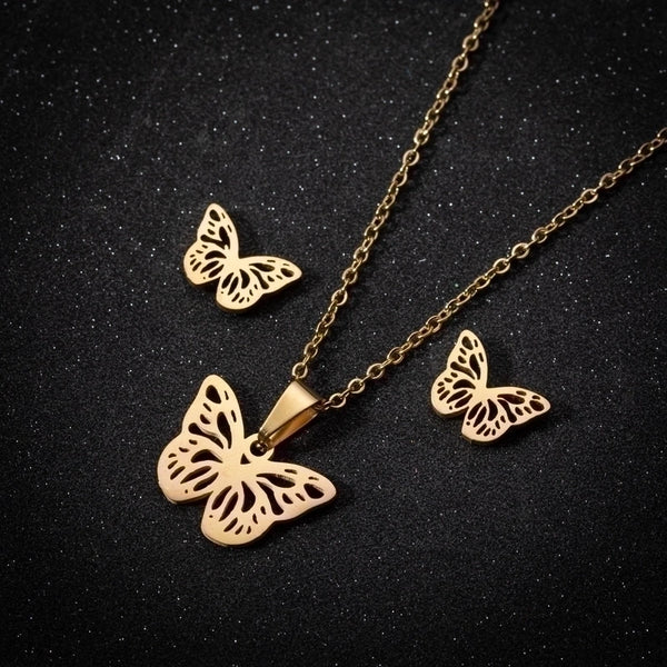 1 Set Fashion Butterfly Stainless Steel Plating Earrings Necklace