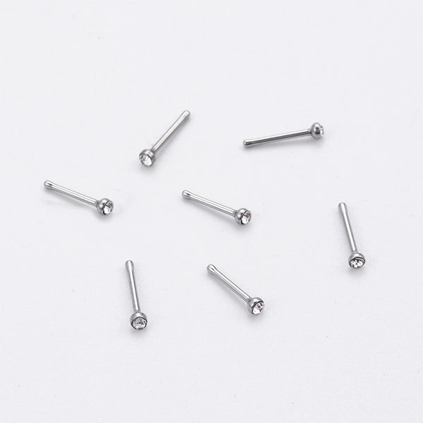 1 Set Nose Rings & Studs Minimalist Round 316L Stainless Steel  Inlay Rhinestones