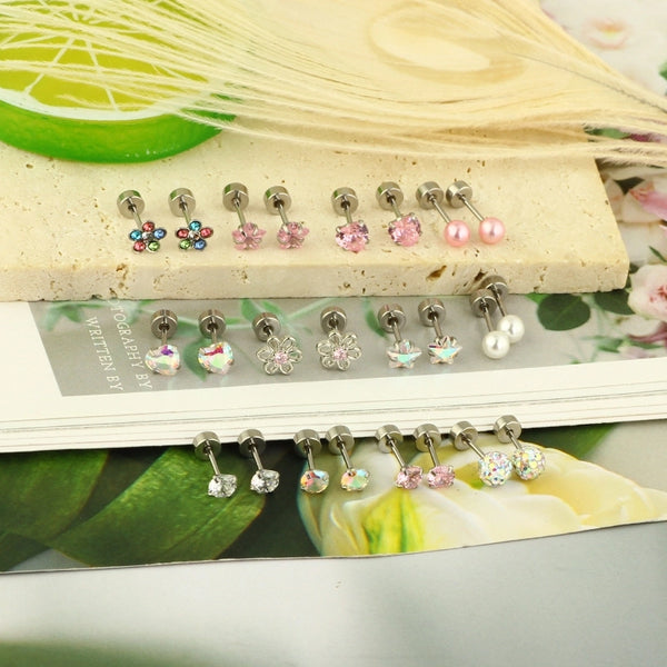 1 Set Minimalist Solid Color Inlay 304 Stainless Steel Rhinestones Ear Studs