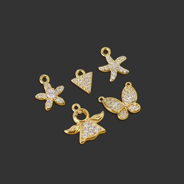 1 Pair 10.5*10mm 12*11mm 7 * 8mm Copper Zircon 18K Gold Plated Angel Flower Butterfly Pendant