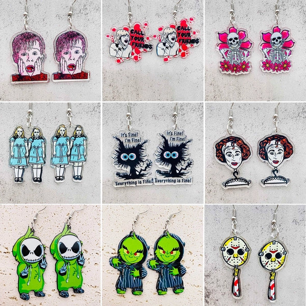 1 Pair Cartoon Style Funny Portrait Cartoon Character Skull Arylic Drop Earrings