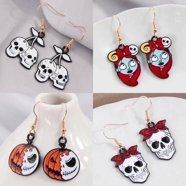 1 Pair Cartoon Style Funny Skull Alloy Drop Earrings