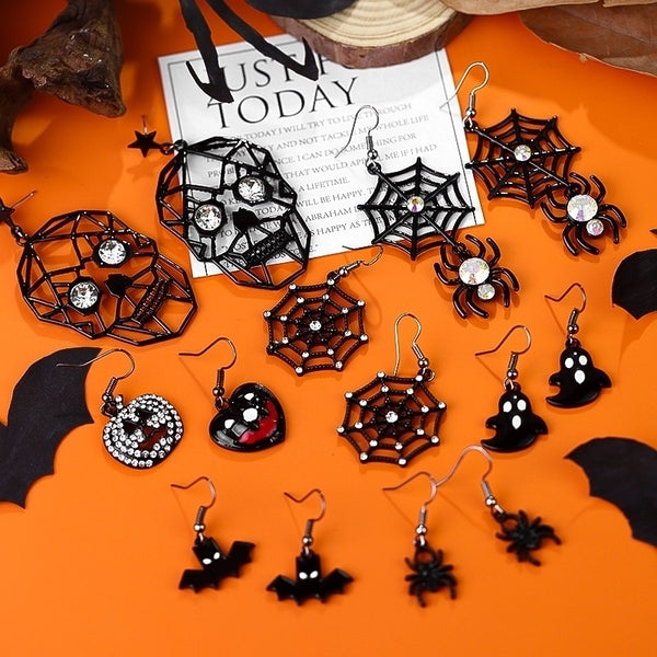 1 Pair Casual Simple Style Streetwear Pumpkin Heart Shape Spider Plating Alloy Drop Earrings