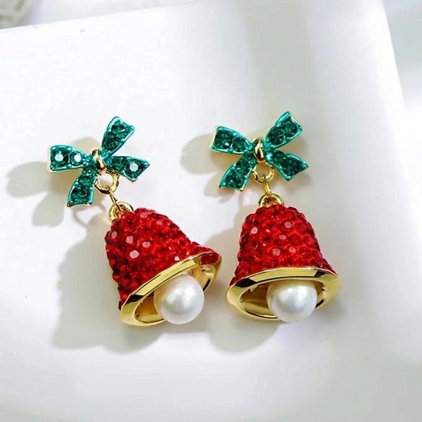 1 Pair Cute Bow Knot Bell Enamel Plating Inlay Alloy Rhinestones Drop Earrings