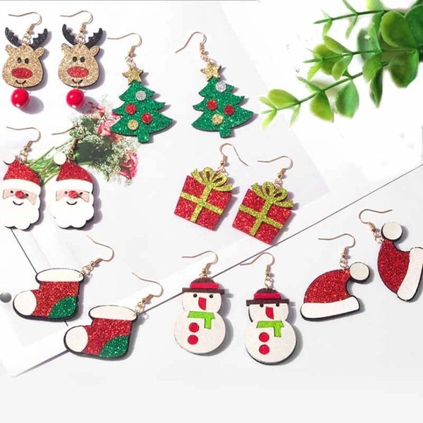 1 Pair Cute Christmas Hat Christmas Tree Santa Claus Pu Leather Earrings