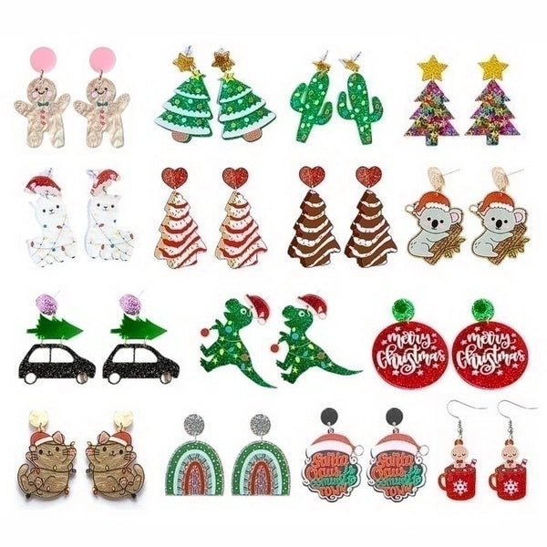 1 Pair Cute Streetwear Cartoon Character Christmas Tree Letter Arylic Drop Earrings