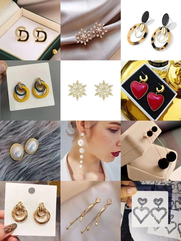 1 Pair Exaggerated Simple Style Korean Style Oval Heart Shape Snowflake Plating Inlay Alloy Rhinestones Pearl Earrings