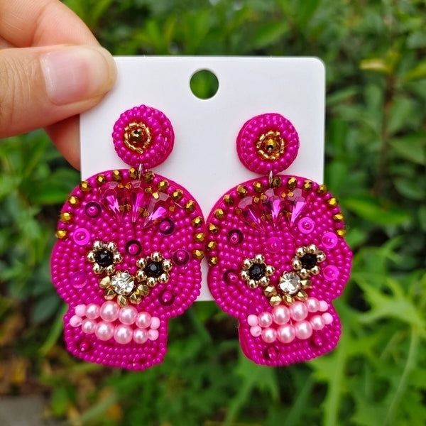 1 Pair Fashion Skull Beaded Resin Earrings