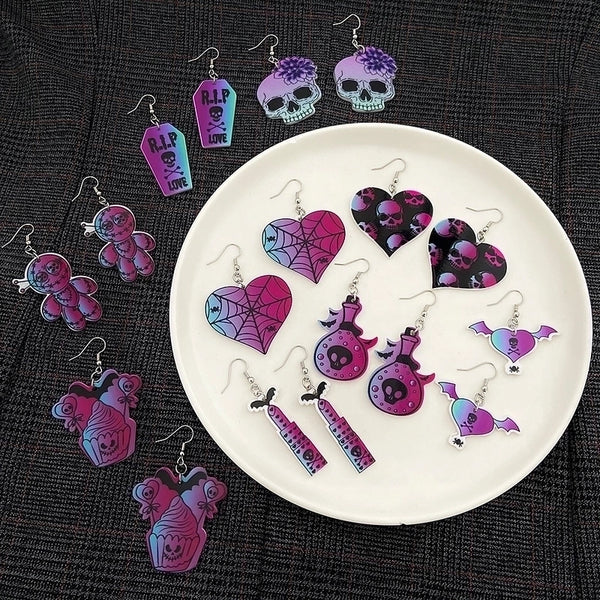 1 Pair Fashion Skull Enamel Alloy Drop Earrings