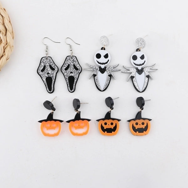 1 Pair Hip-Hop Retro Geometric Pumpkin Ghost Plating Arylic Drop Earrings